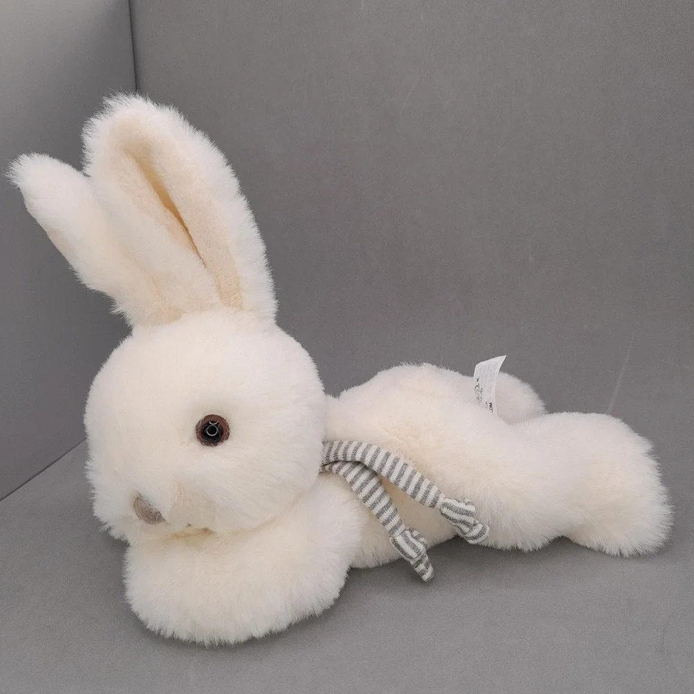 Bukowski Design Sweden White Plush Bunny Rabbit Striped Scarf Stuffed Animal 7in
